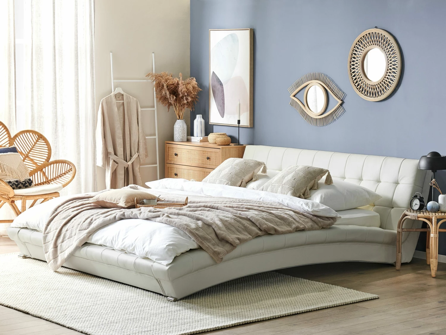 Leather EU Super King Size Waterbed White LILLE - Image 2