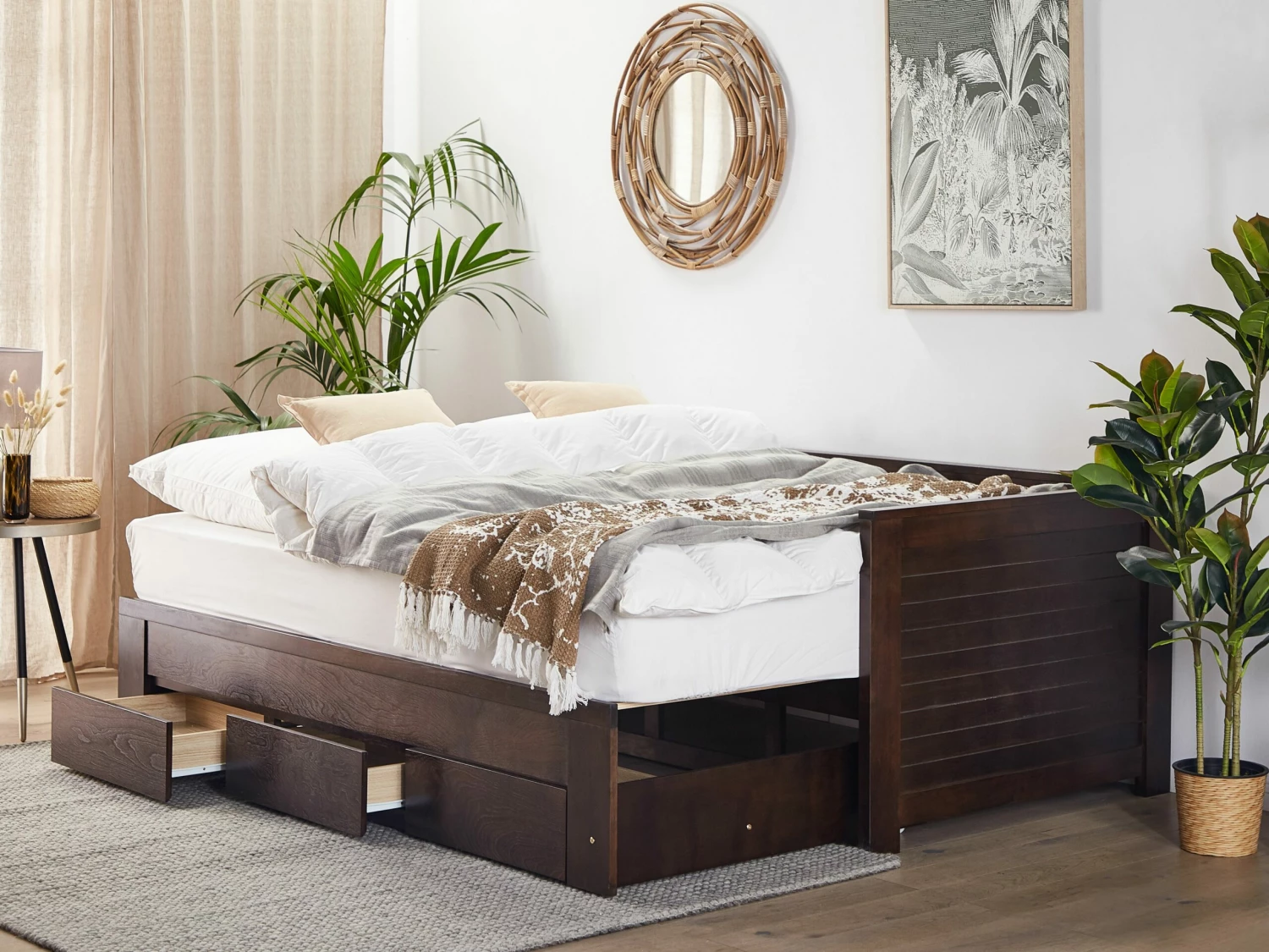 Wooden EU Single To Super King Size Daybed With Storage Brown CAHORS - Image 3
