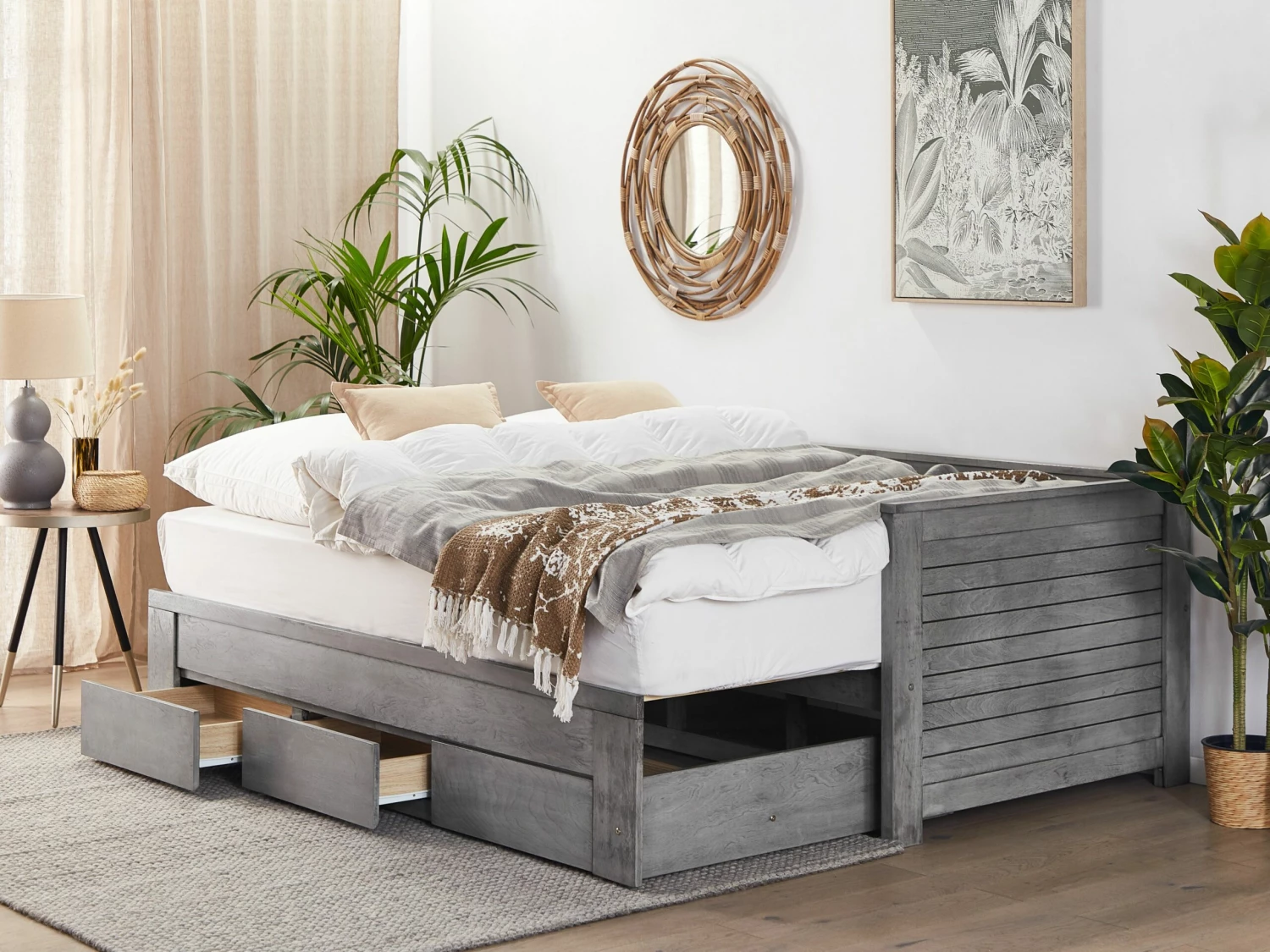 Wooden EU Single To Super King Size Daybed With Storage Grey CAHORS - Image 3