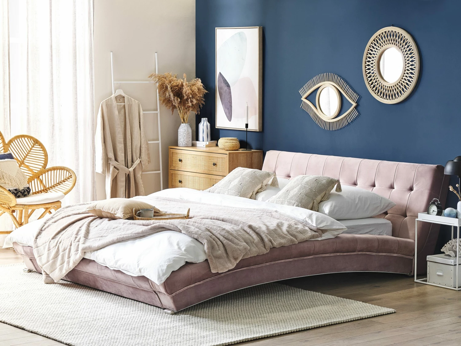 Velvet EU King Size Bed Pink LILLE - Image 2