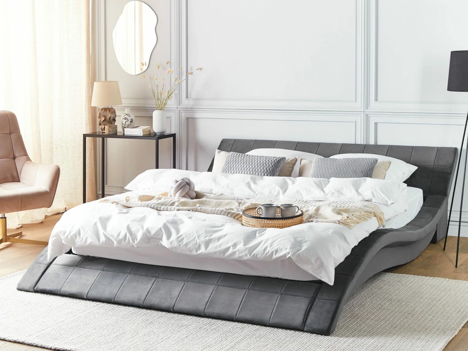 Velvet EU Super King Size Bed Grey VICHY - Image 2
