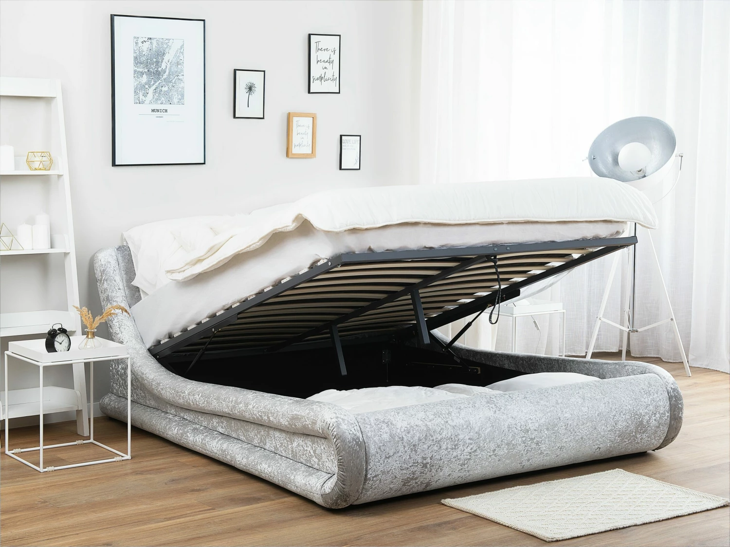 Velvet Bed With Storage Silver AVIGNON Various Sizes 2 Velvet Bed With Storage Silver AVIGNON Various Sizes - Image 2
