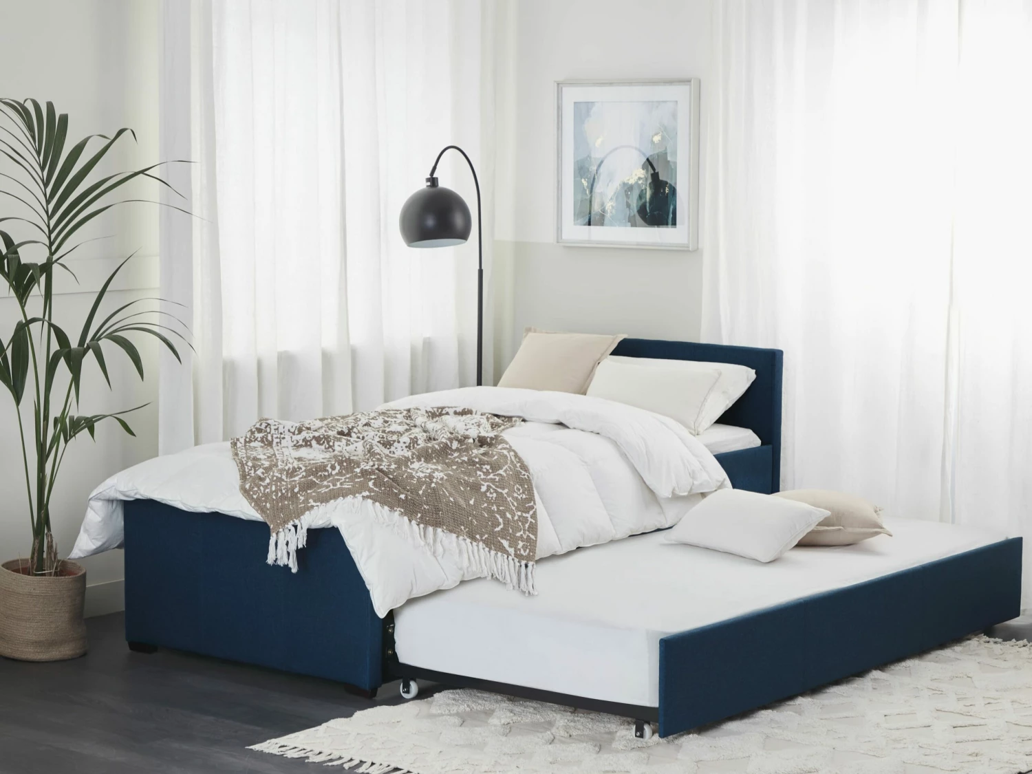 Fabric EU Single Trundle Bed Blue MARMANDE - Image 2