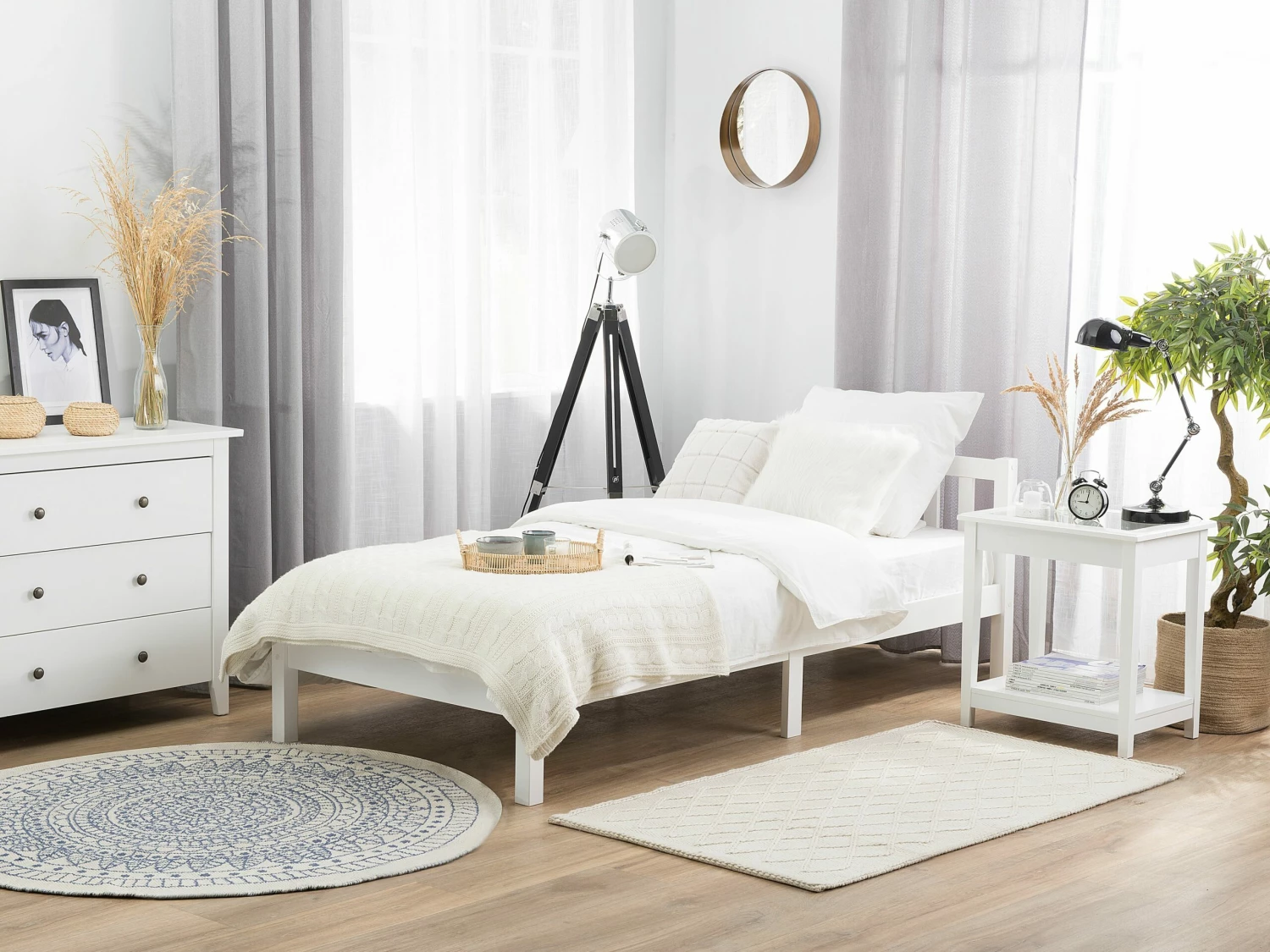 Wooden EU Single Size Bed White FLORAC 2 Wooden EU Single Size Bed White FLORAC - Image 2