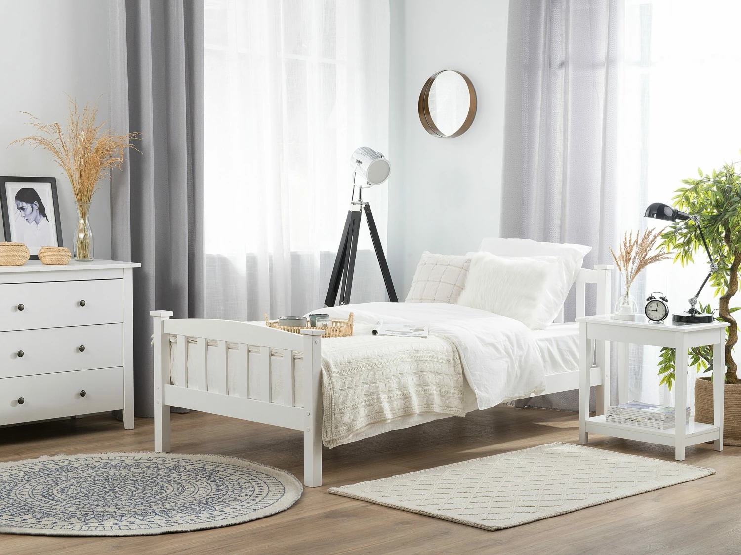 Wooden EU Single Size Bed White GIVERNY - Image 2