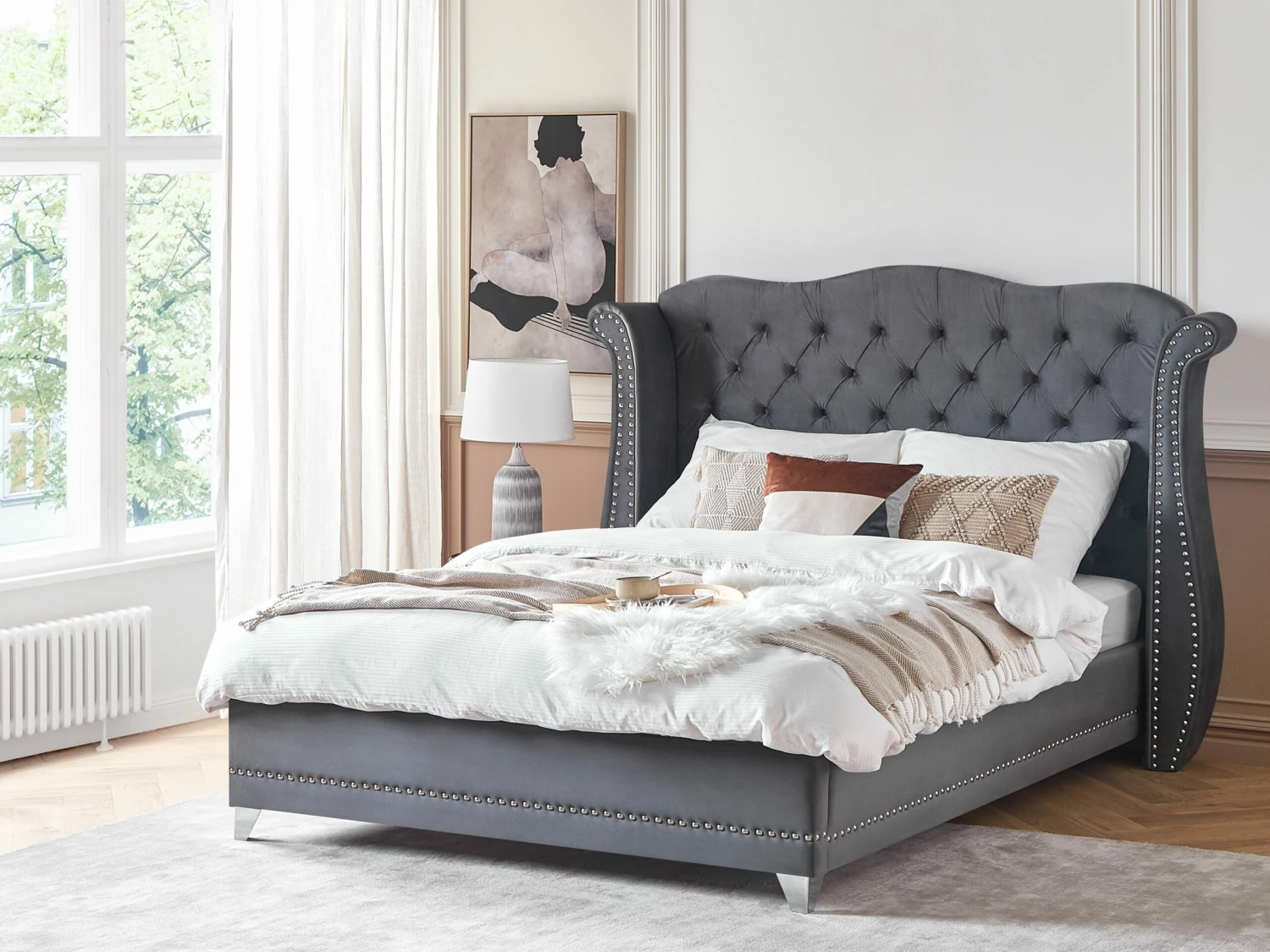 Velvet Bed Grey AYETTE Various Sizes - Image 2