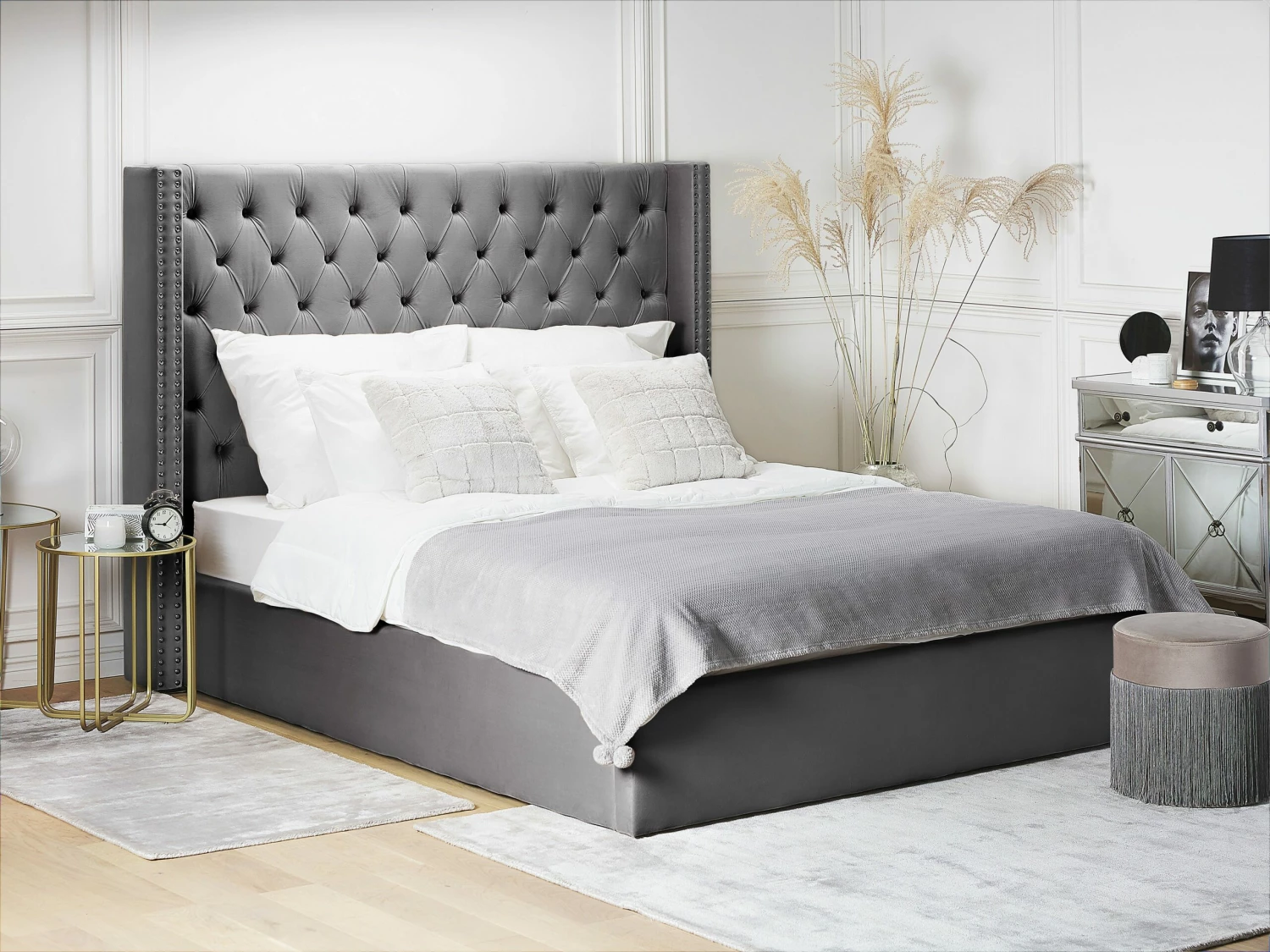 Velvet Ottoman Bed Grey LUBBON Various Sizes - Image 2