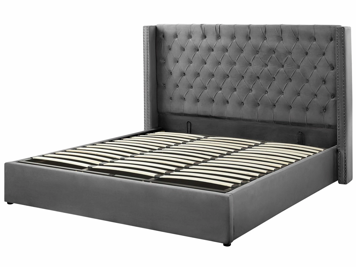 Velvet Ottoman Bed Grey LUBBON Various Sizes - Image 5