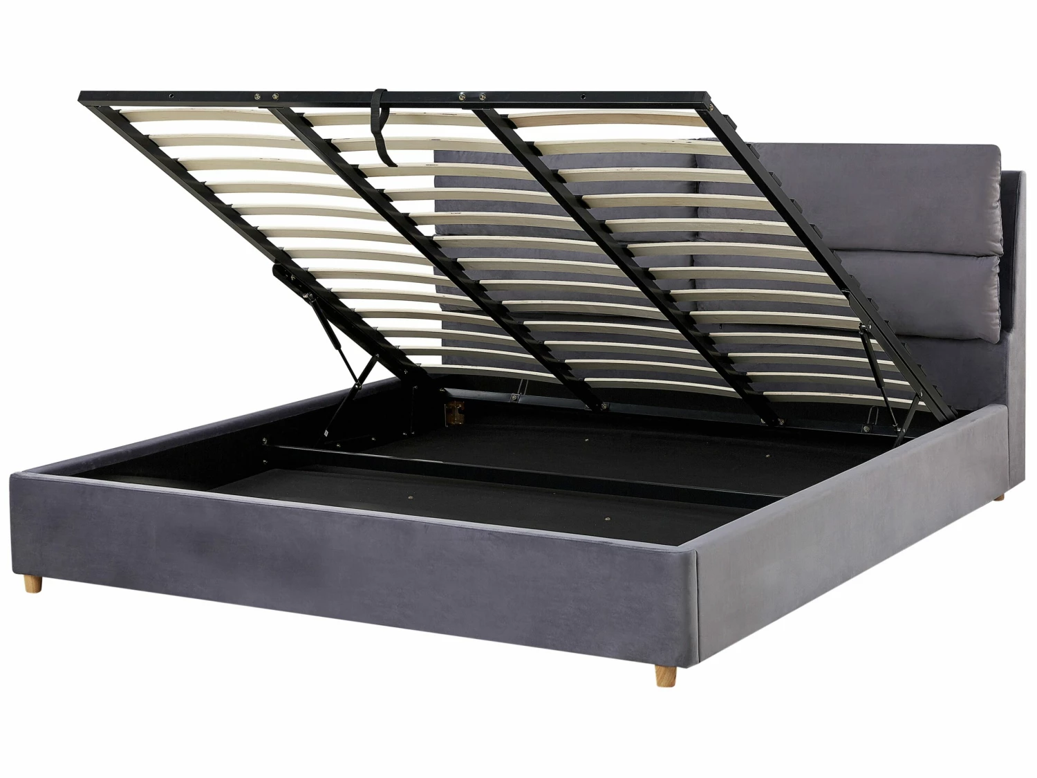 Velvet Ottoman Bed Grey BATILLY Various Sizes 1 Velvet Ottoman Bed Grey BATILLY Various Sizes