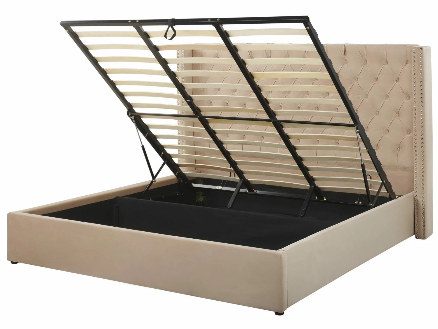 Velvet Ottoman Bed Beige LUBBON Various Sizes