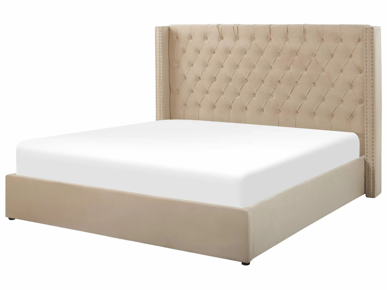 Velvet Ottoman Bed Beige LUBBON Various Sizes - Image 5