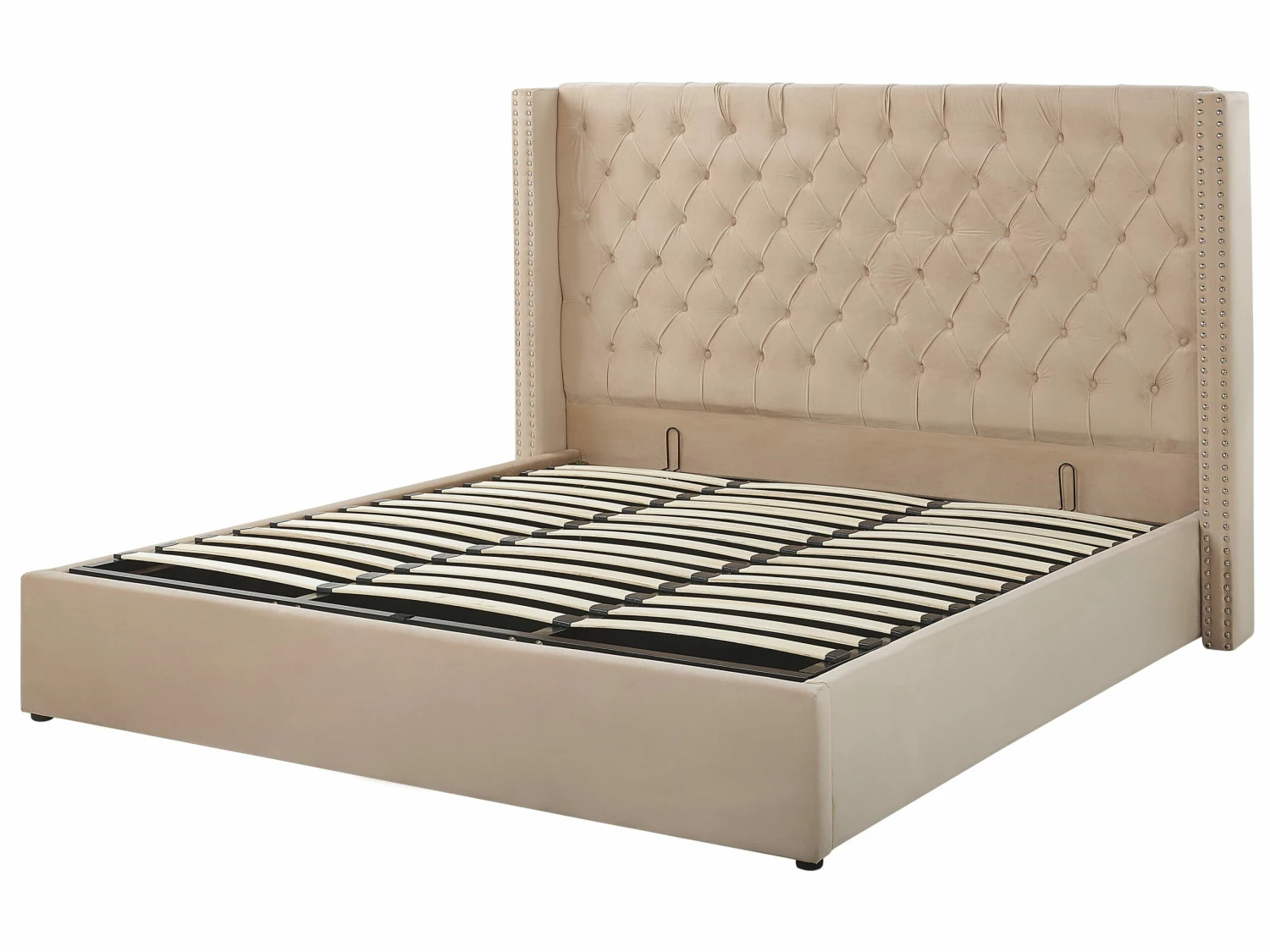 Velvet Ottoman Bed Beige LUBBON Various Sizes - Image 6