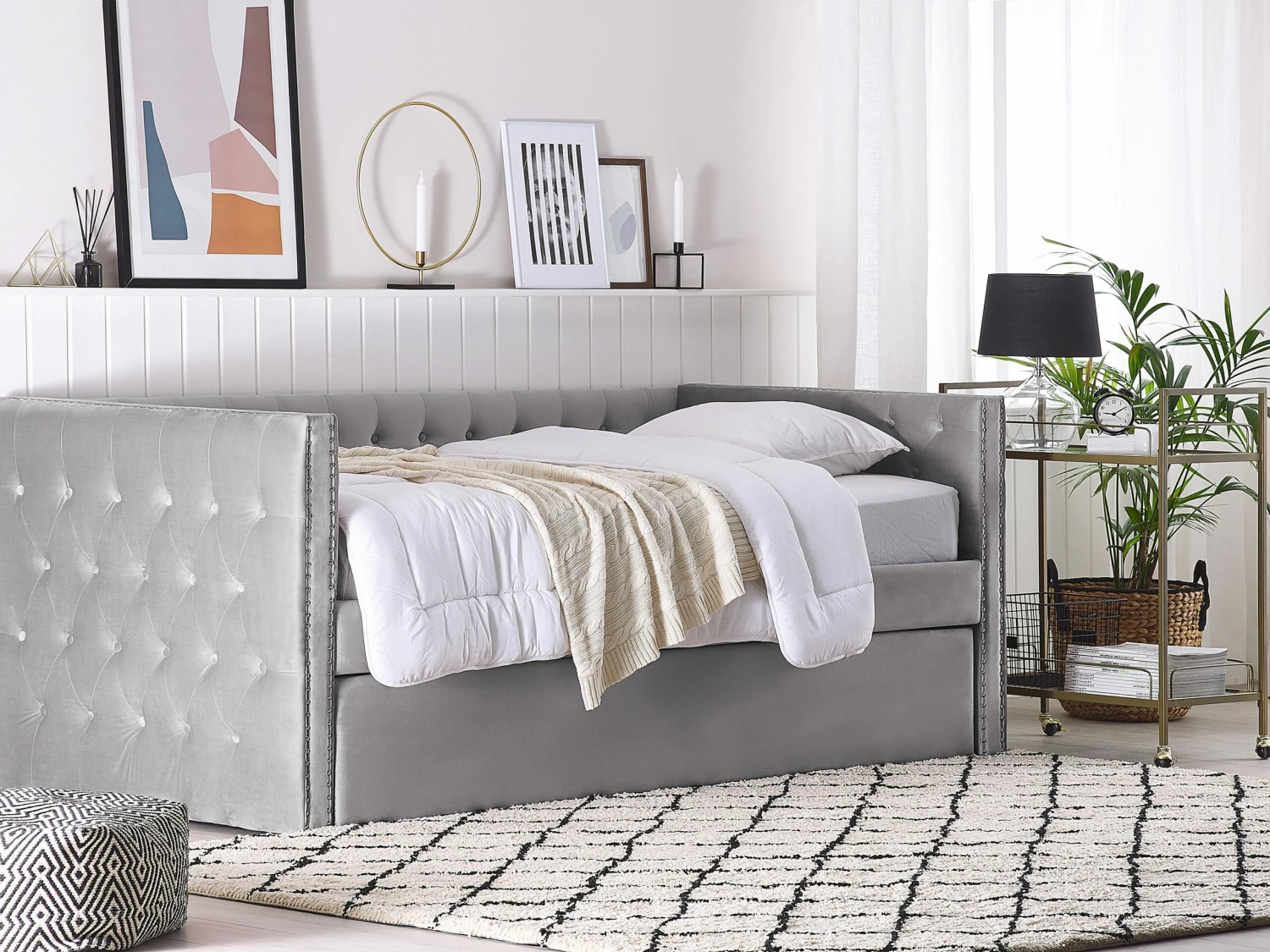 Velvet EU Single Trundle Bed Grey GASSIN - Image 3