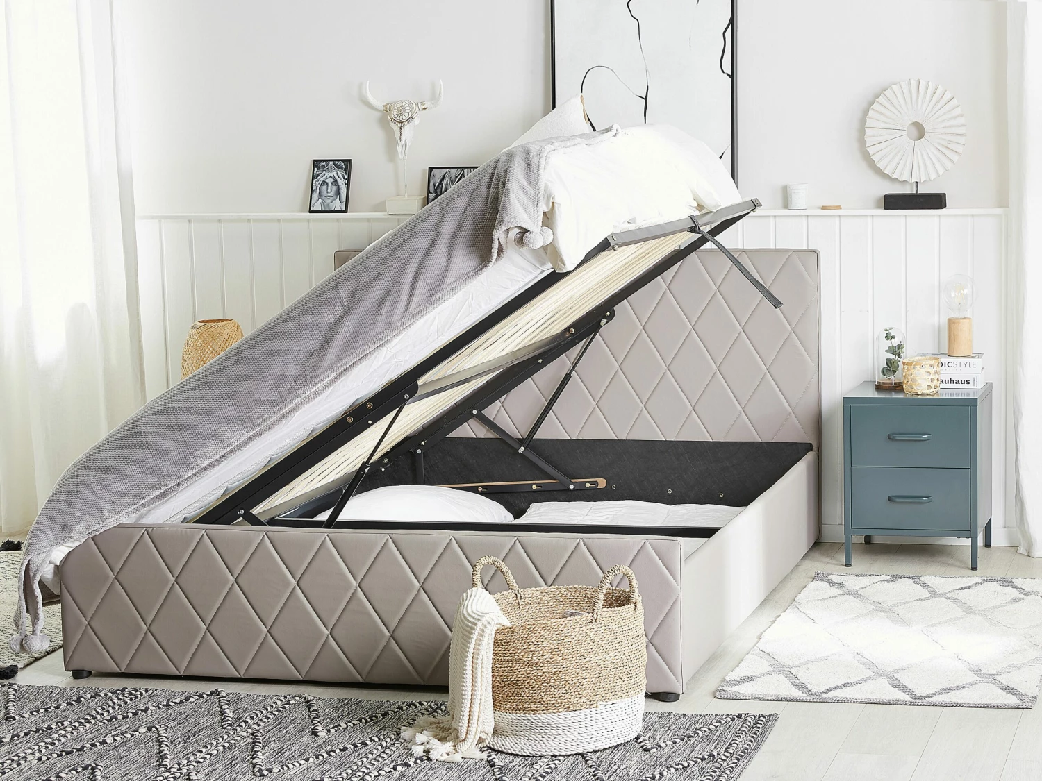 Faux Leather Ottoman Bed Taupe ROCHEFORT Various Sizes - Image 3