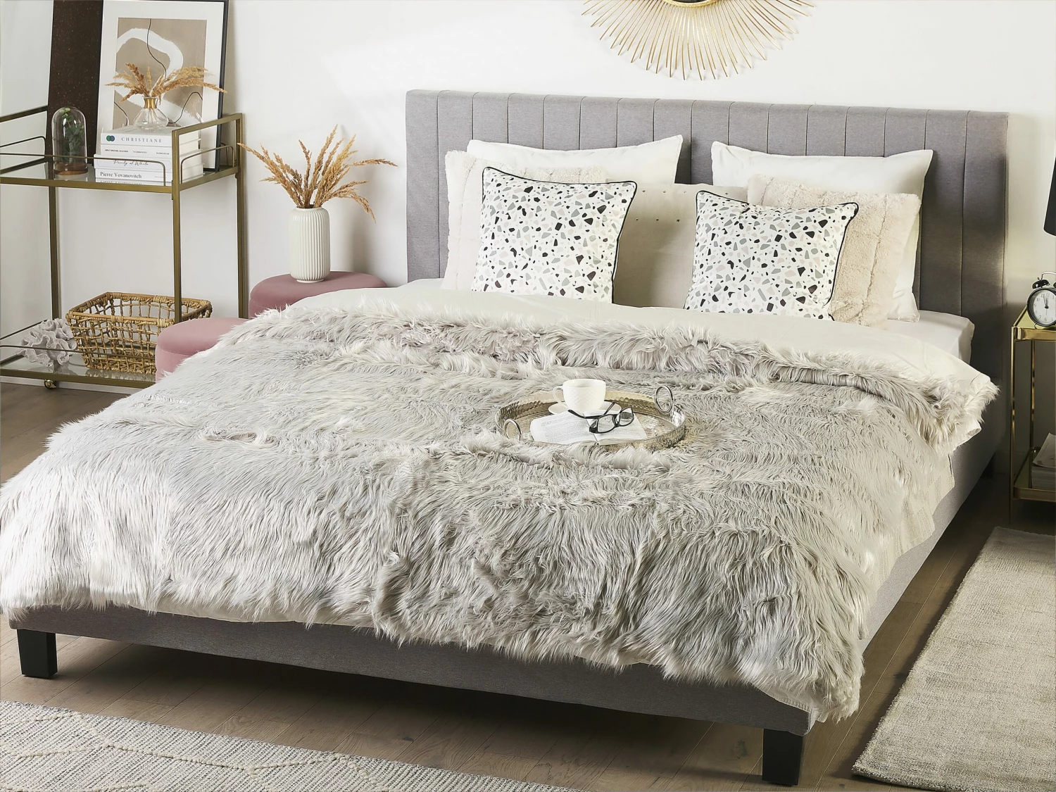 Faux Fur Bedspread Light Grey DELICE Various Sizes - Image 2