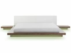 Cheap Bed Linings Store 50 Bed With LED And Bedside Tables Dark Wood ZEN Various Sizes