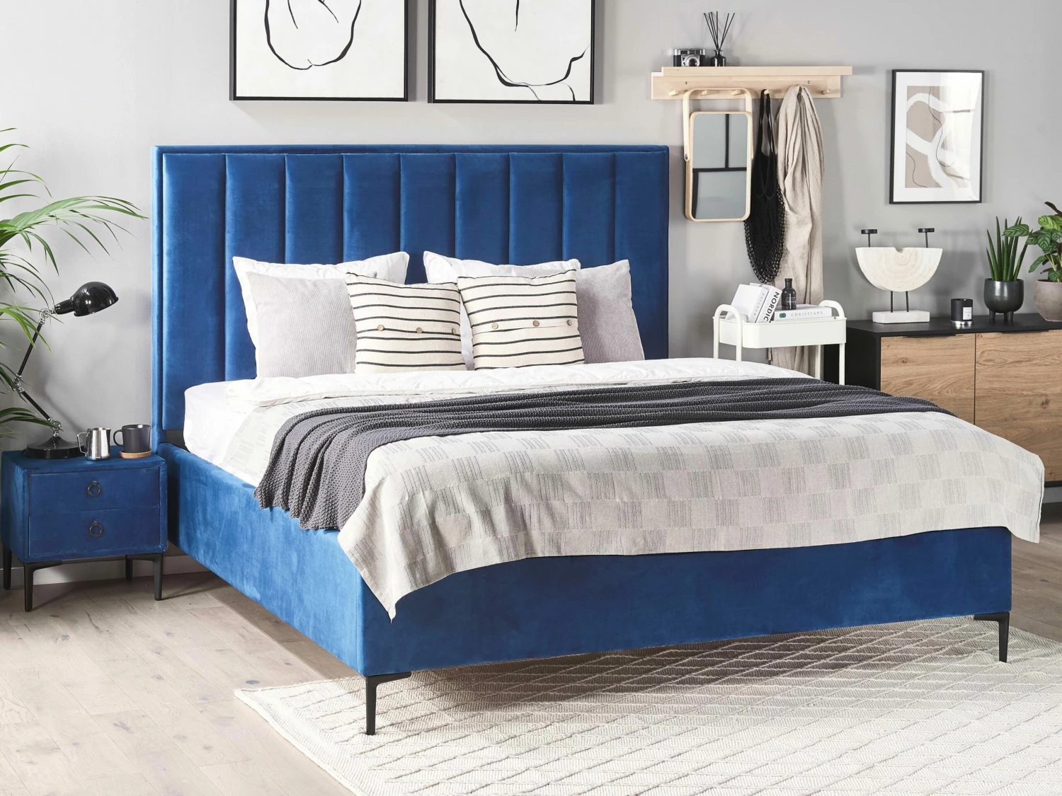 Velvet Ottoman Bed Blue SEZANNE Various Sizes - Image 2