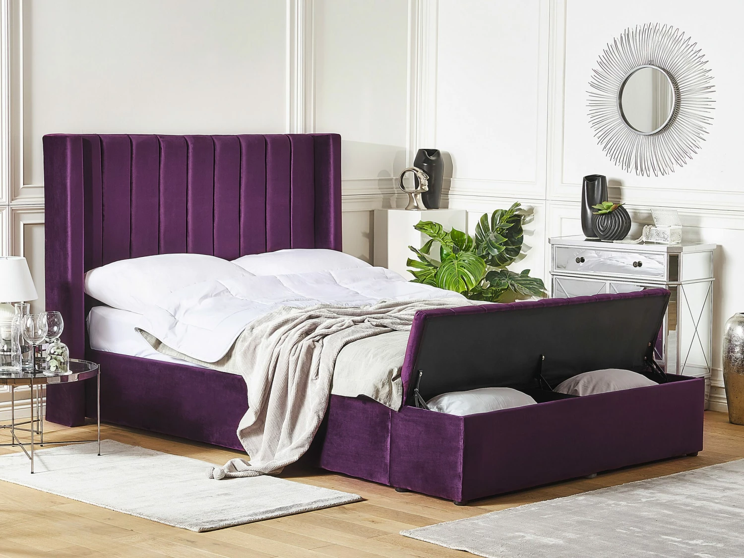 Velvet Bed With Storage Bench Purple NOYERS Various Sizes - Image 2