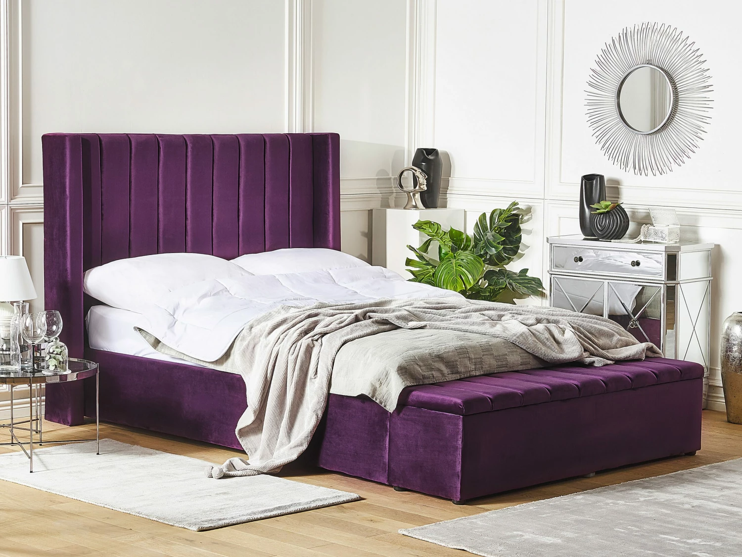 Velvet Bed With Storage Bench Purple NOYERS Various Sizes - Image 3