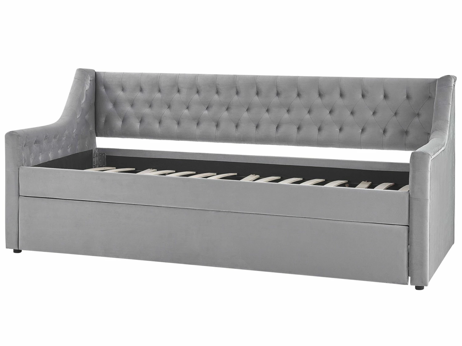 Velvet EU Single Trundle Bed Grey MONTARGIS 6 Velvet EU Single Trundle Bed Grey MONTARGIS - Image 6