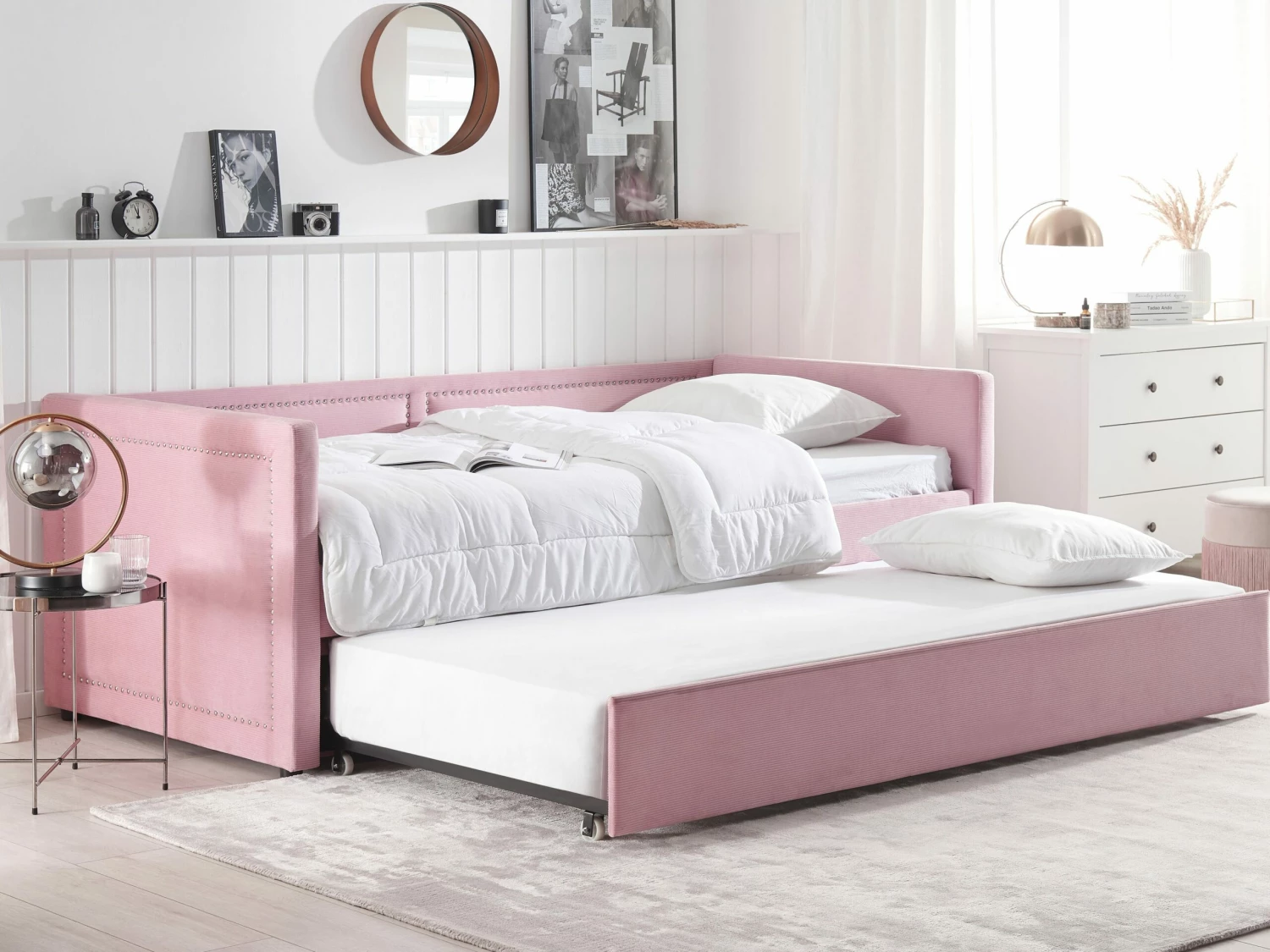 Velvet EU Single Trundle Bed Pink MIMIZAN 2 Velvet EU Single Trundle Bed Pink MIMIZAN - Image 2