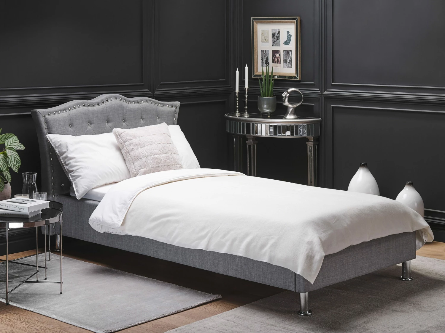 Fabric EU Single Size Ottoman Bed Grey METZ - Image 2