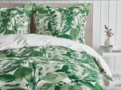 Cotton Duvet Cover Set Leaf Pattern White And Green GREENWOOD Various Sizes -Cheap Bed Linings Store undef src sa picid 803089 type whitesh image