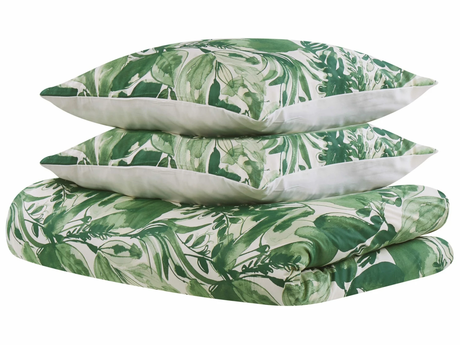 Cotton Duvet Cover Set Leaf Pattern White And Green GREENWOOD Various Sizes - Image 8