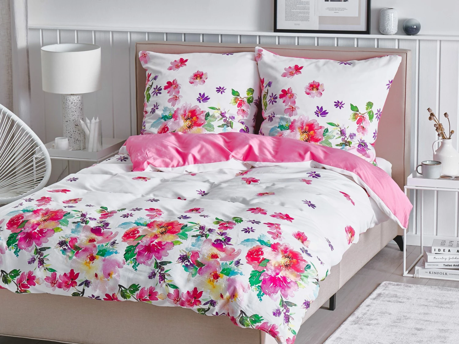 Cotton Duvet Cover Set Floral Pattern White And Pink LARYNHILL Various Sizes - Image 2