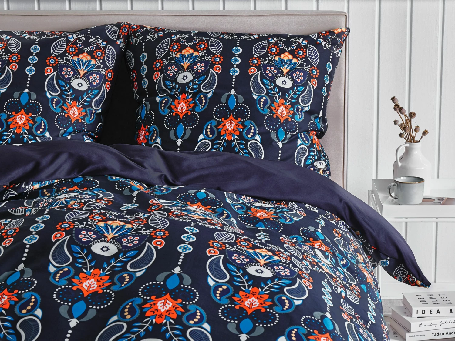 Cotton Duvet Cover Set Oriental Pattern Dark Blue MADRONA Various Sizes - Image 3