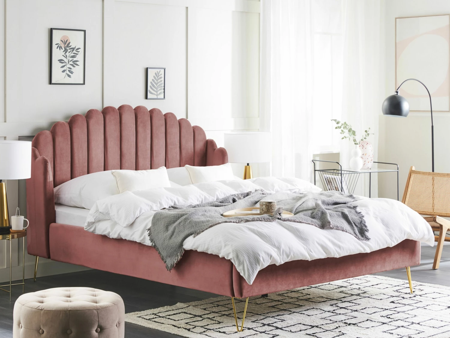Velvet EU King Size Bed Pink AMBILLOU 2 Velvet EU King Size Bed Pink AMBILLOU - Image 2