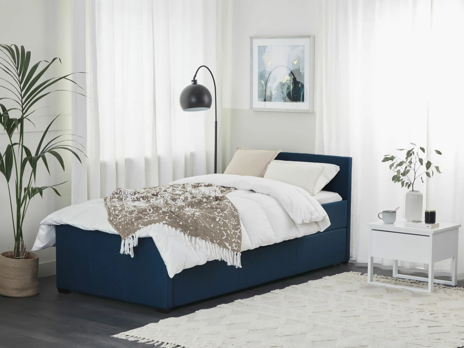 Fabric EU Single Trundle Bed Blue MARMANDE - Image 3