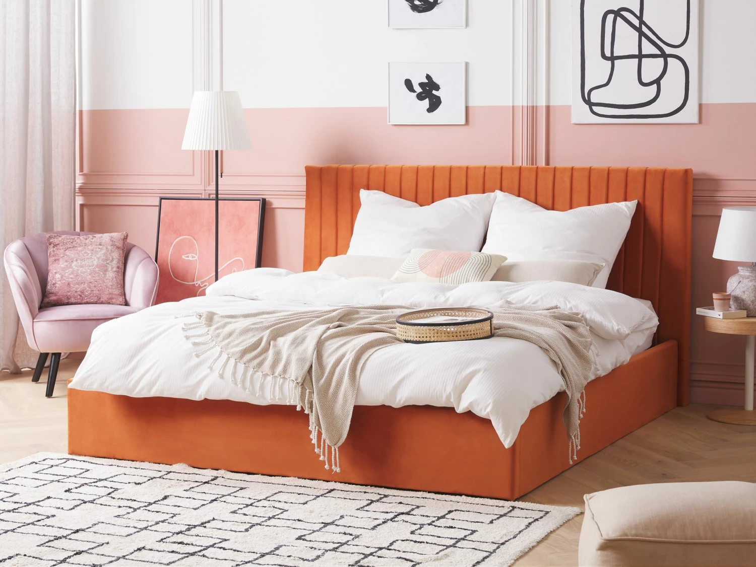 Velvet Ottoman Bed Orange VION Various Sizes - Image 2