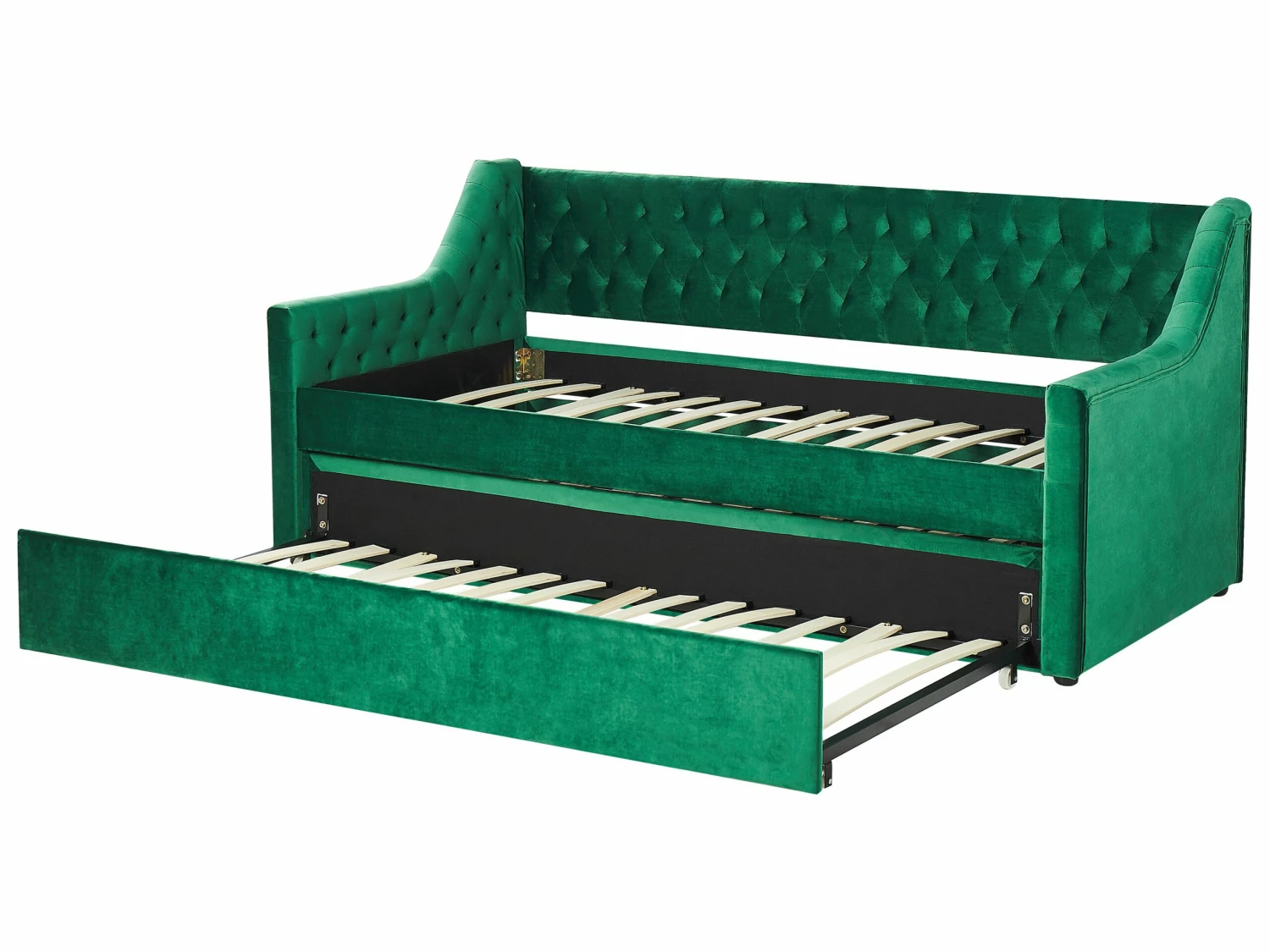 Velvet EU Single Trundle Bed Green MONTARGIS - Image 4