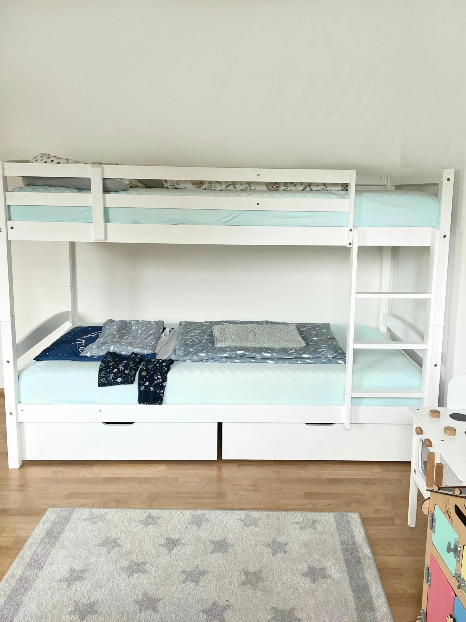 Wooden EU Single Size Bunk Bed With Storage White REGAT - Image 3