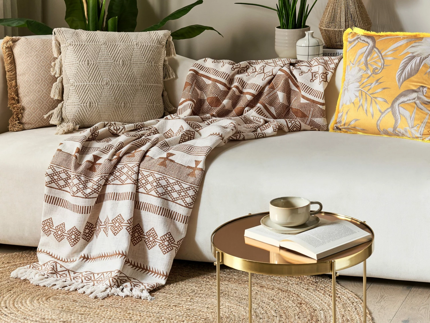 Cotton Blanket 130 X 180 Cm Beige And Brown JORHAT - Image 2