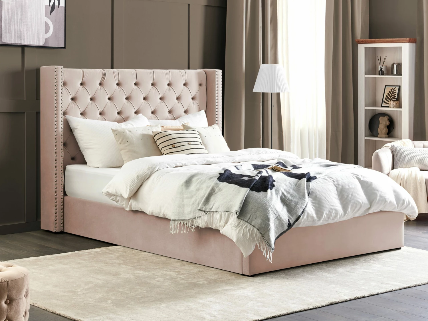 Velvet Ottoman Bed Pink LUBBON Various Sizes - Image 2