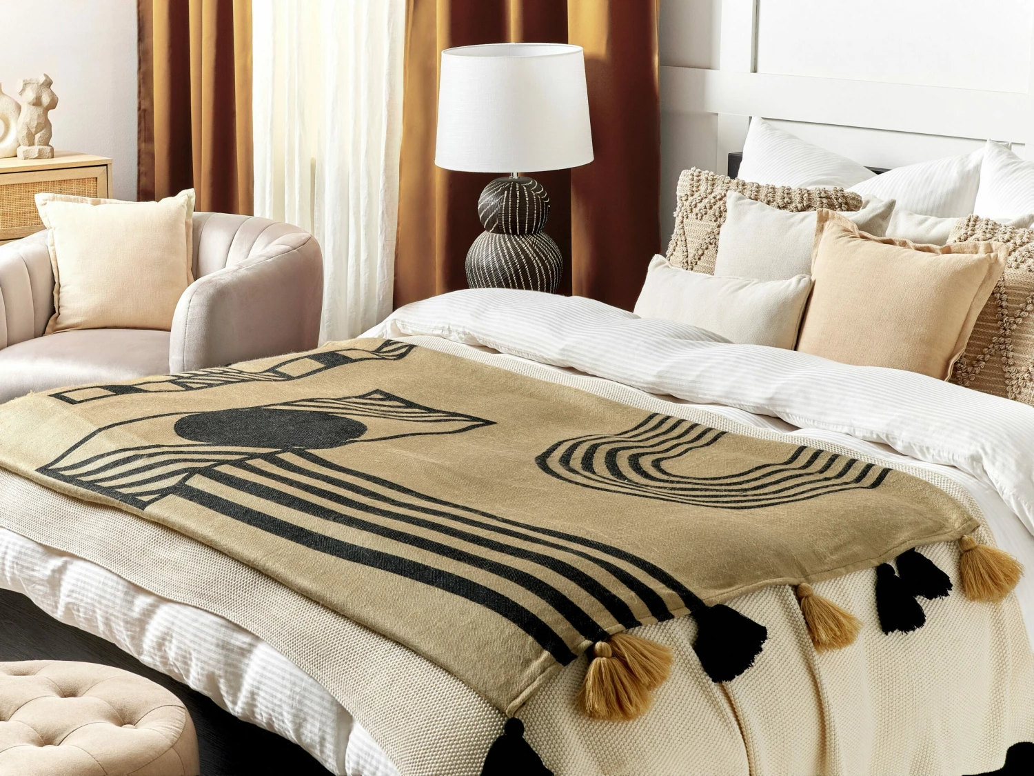 Blanket 130 X 170 Cm Beige And Black THAPREK 2 Blanket 130 X 170 Cm Beige And Black THAPREK - Image 2