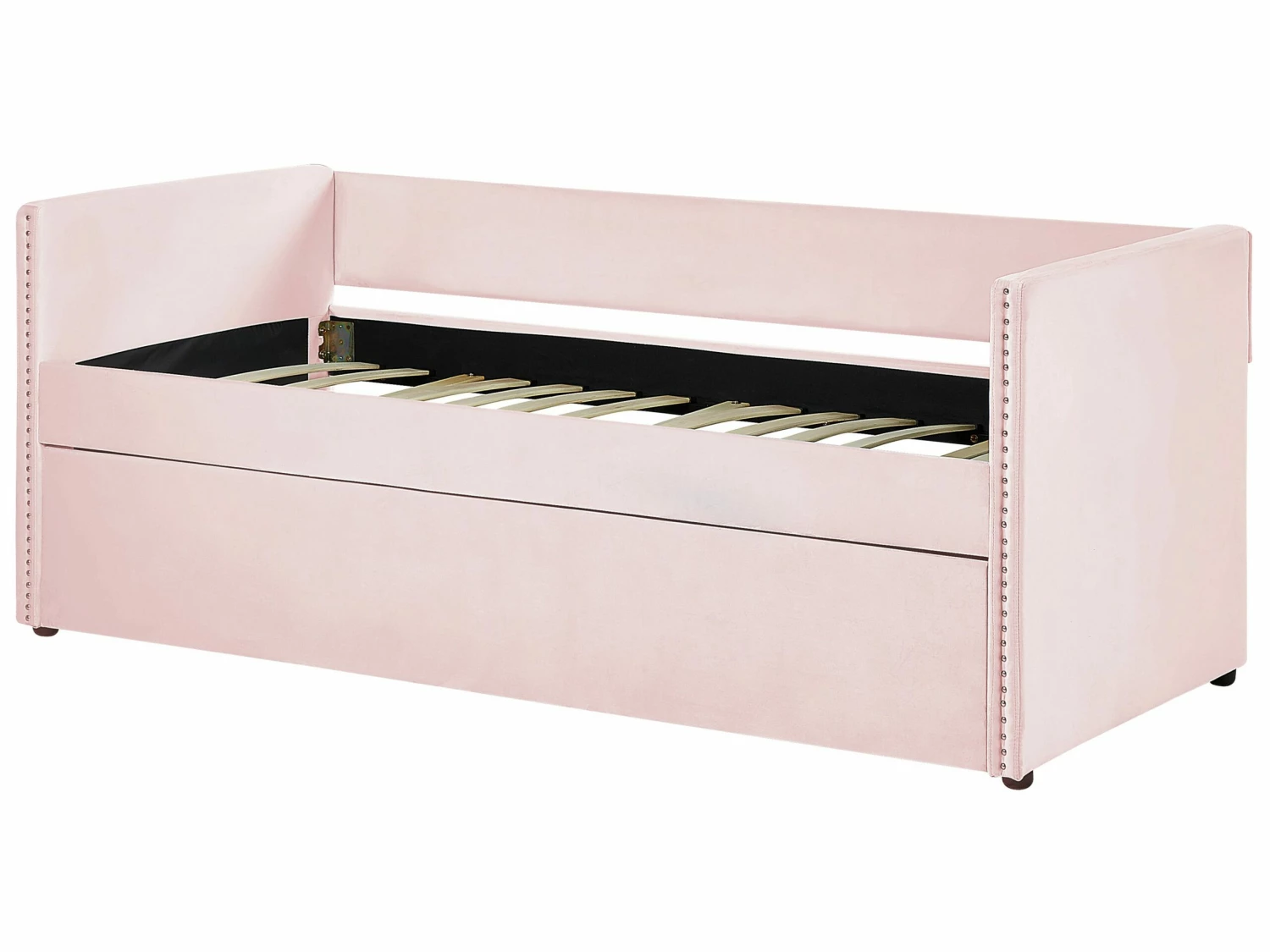 Velvet EU Single Trundle Bed Light Pink TROYES 6 Velvet EU Single Trundle Bed Light Pink TROYES - Image 6