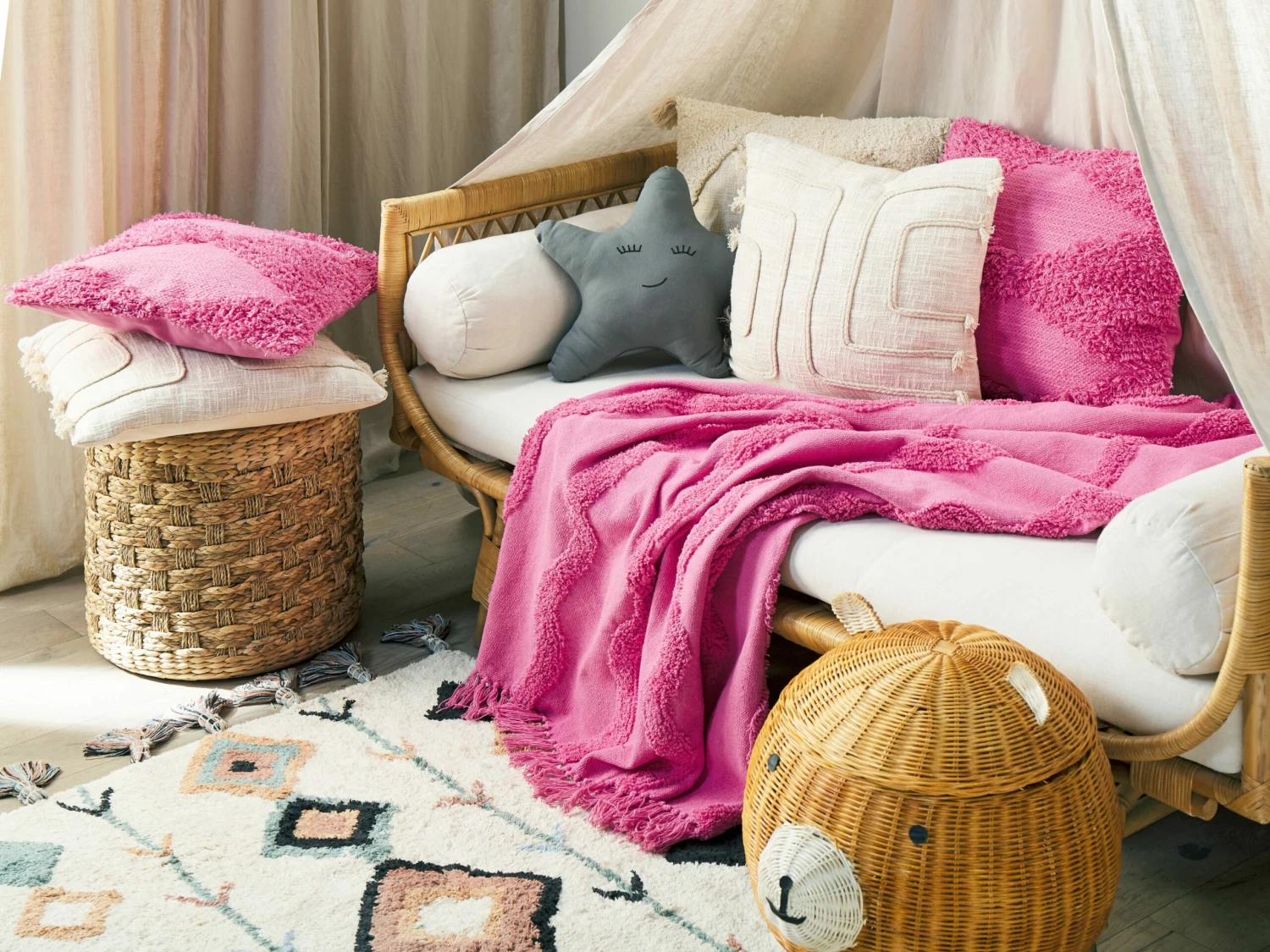 Cotton Blanket 125 X 150 Cm Pink KHARI - Image 2