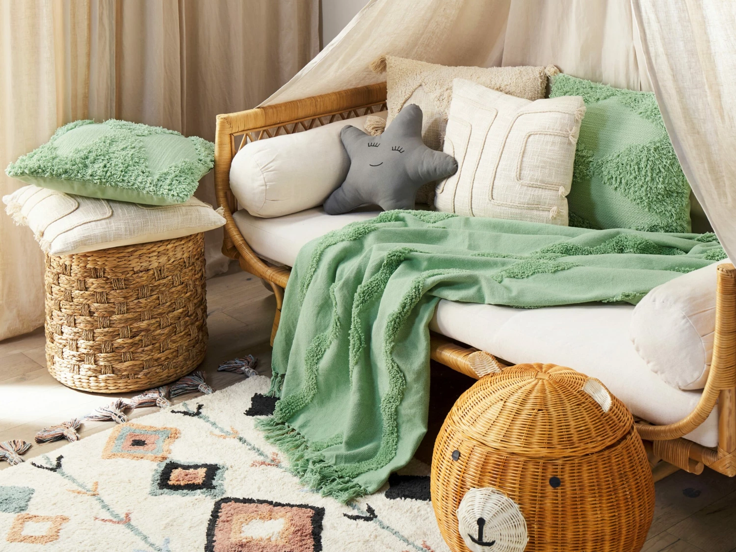 Cotton Blanket 125 X 150 Cm Green KHARI 2 Cotton Blanket 125 X 150 Cm Green KHARI - Image 2