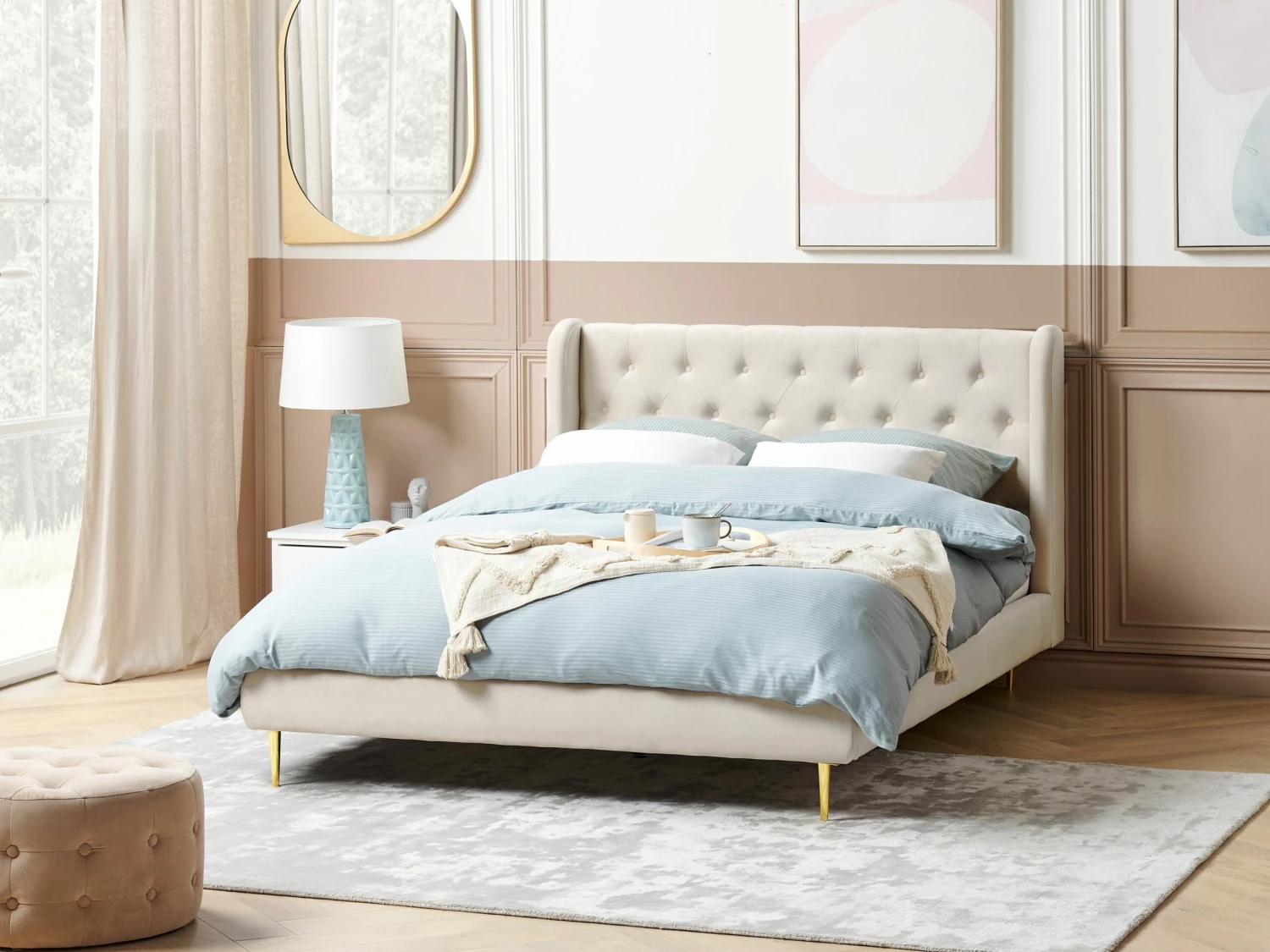 Velvet Bed Beige FORBACH Various Sizes - Image 2