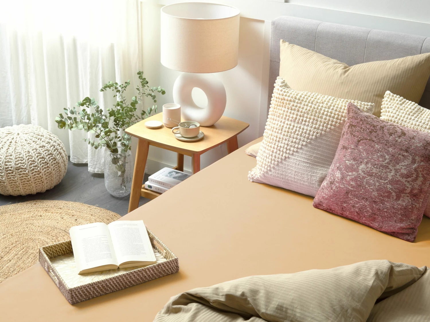 Cotton Fitted Sheet Light Brown JANBU Various Sizes - Image 2