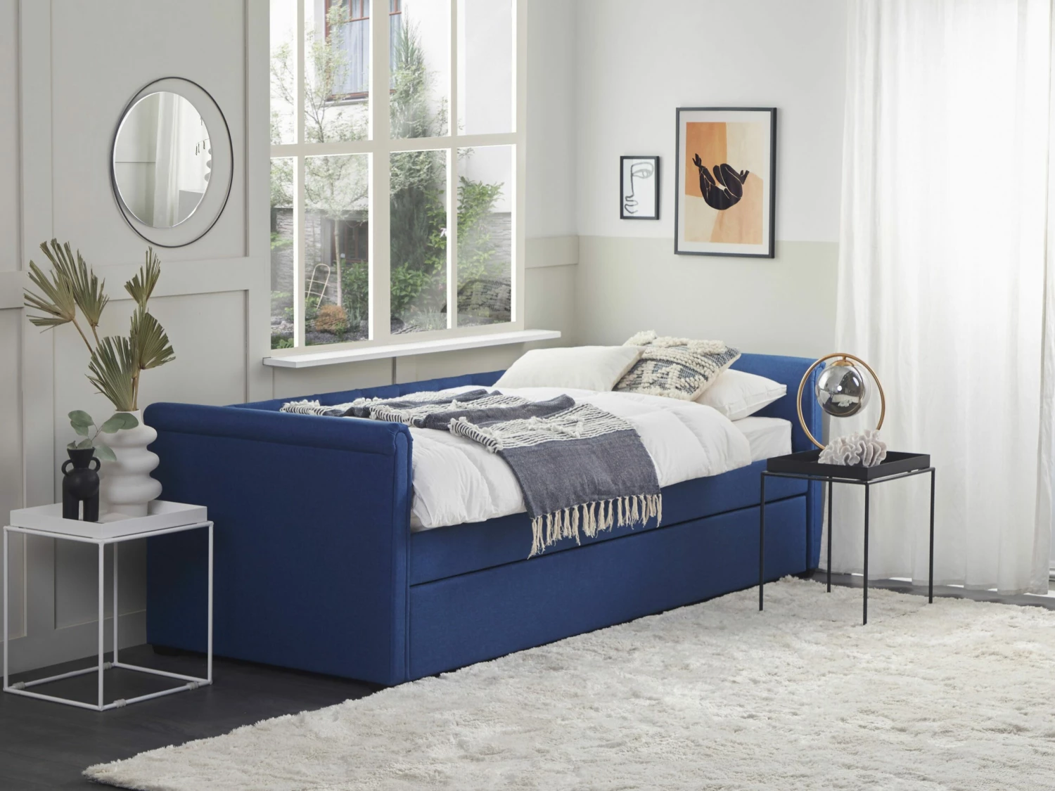 Fabric EU Small Single Trundle Bed Blue LIBOURNE - Image 3