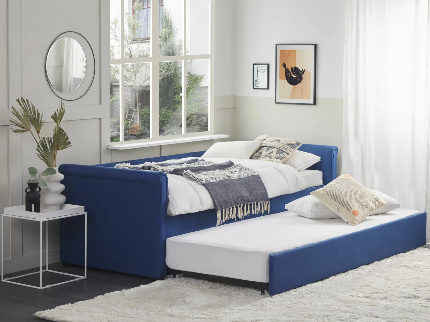 Fabric EU Small Single Trundle Bed Blue LIBOURNE - Image 4